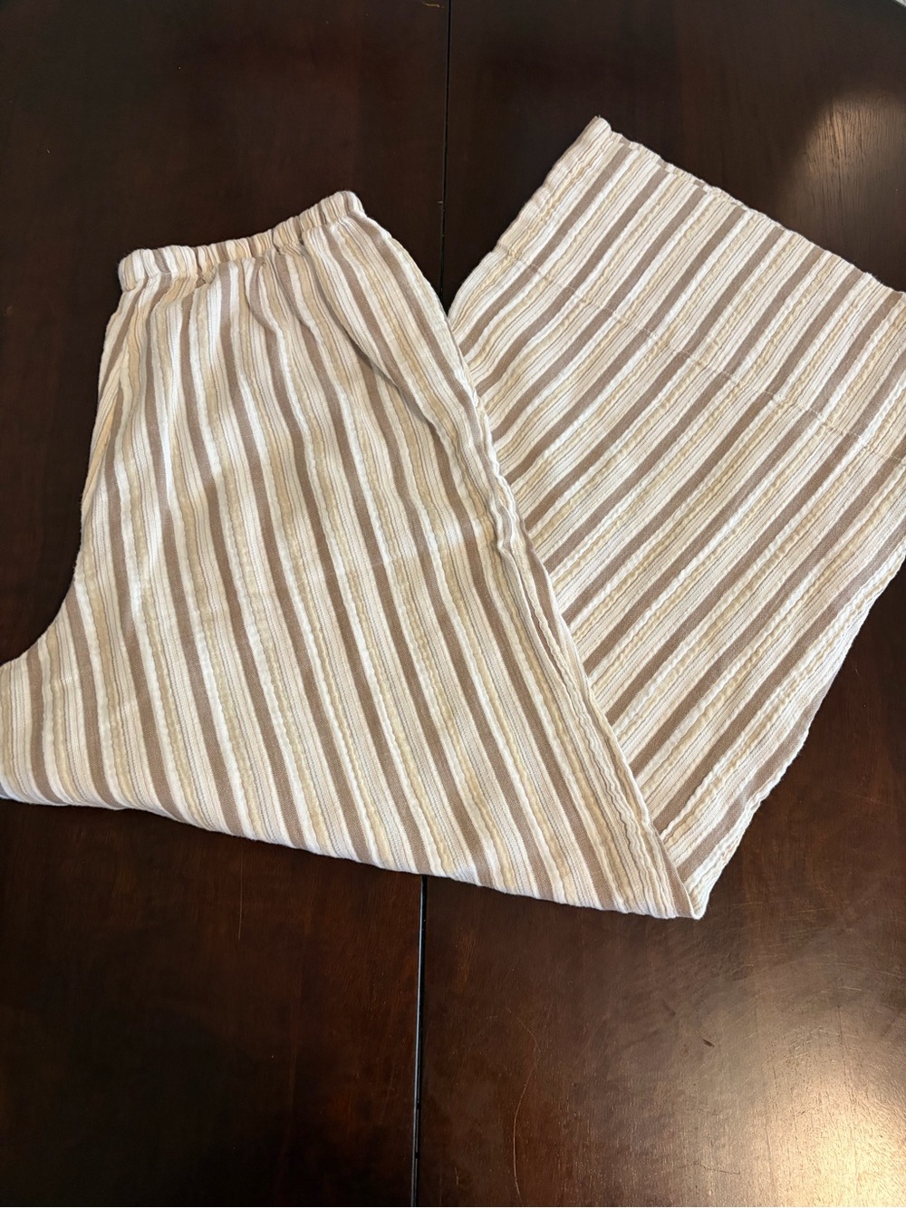 aerie Relaxed Wide-Leg Striped Pull-On Pants in Cream and Tan